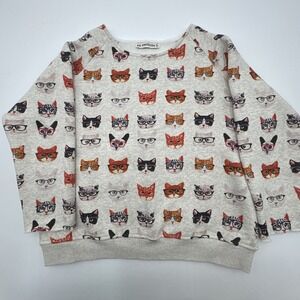 SM Wardrobe Sweatshirt Pull Over Cats With Glasses Size Small Women's Sweater